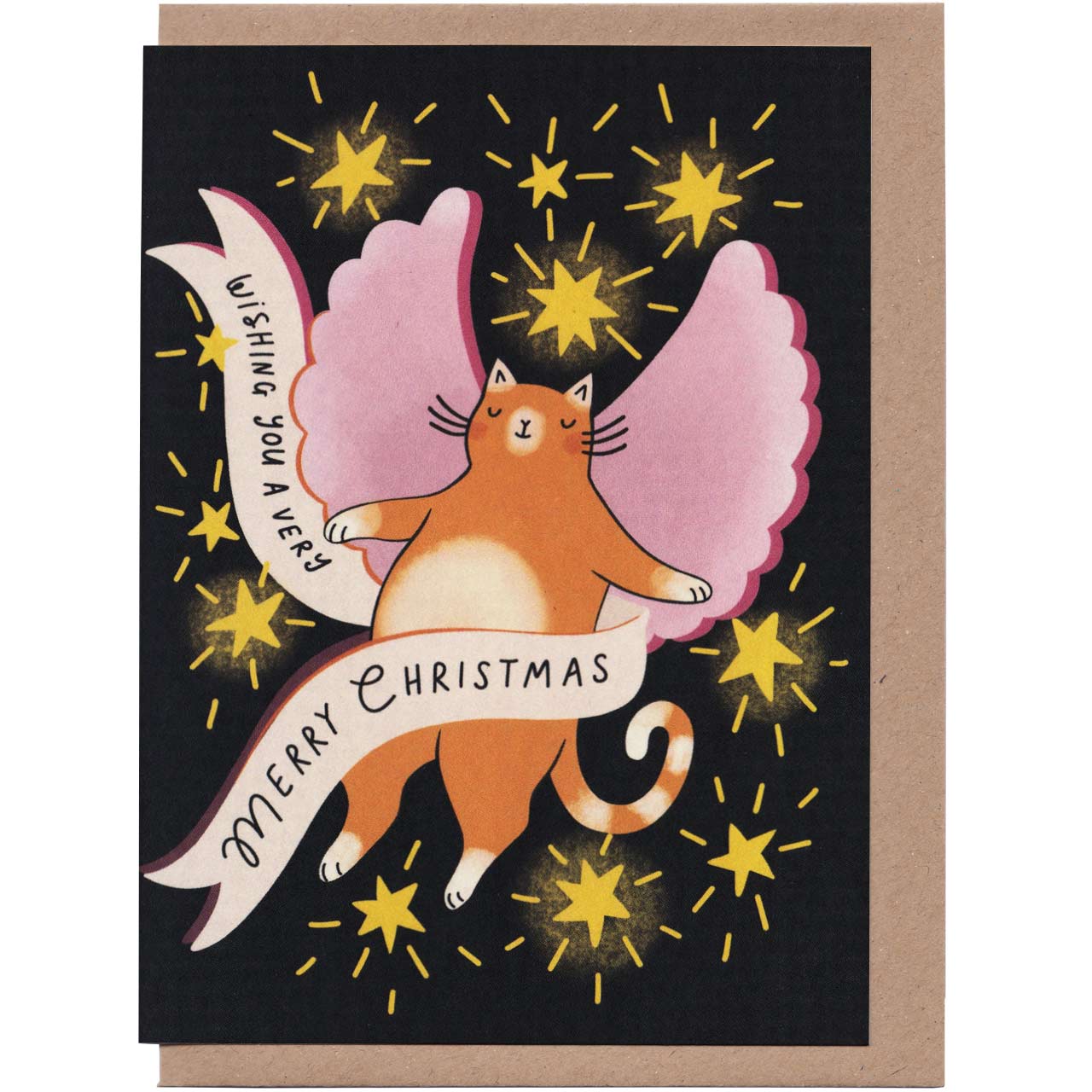 Cat Angel Merry Christmas Card