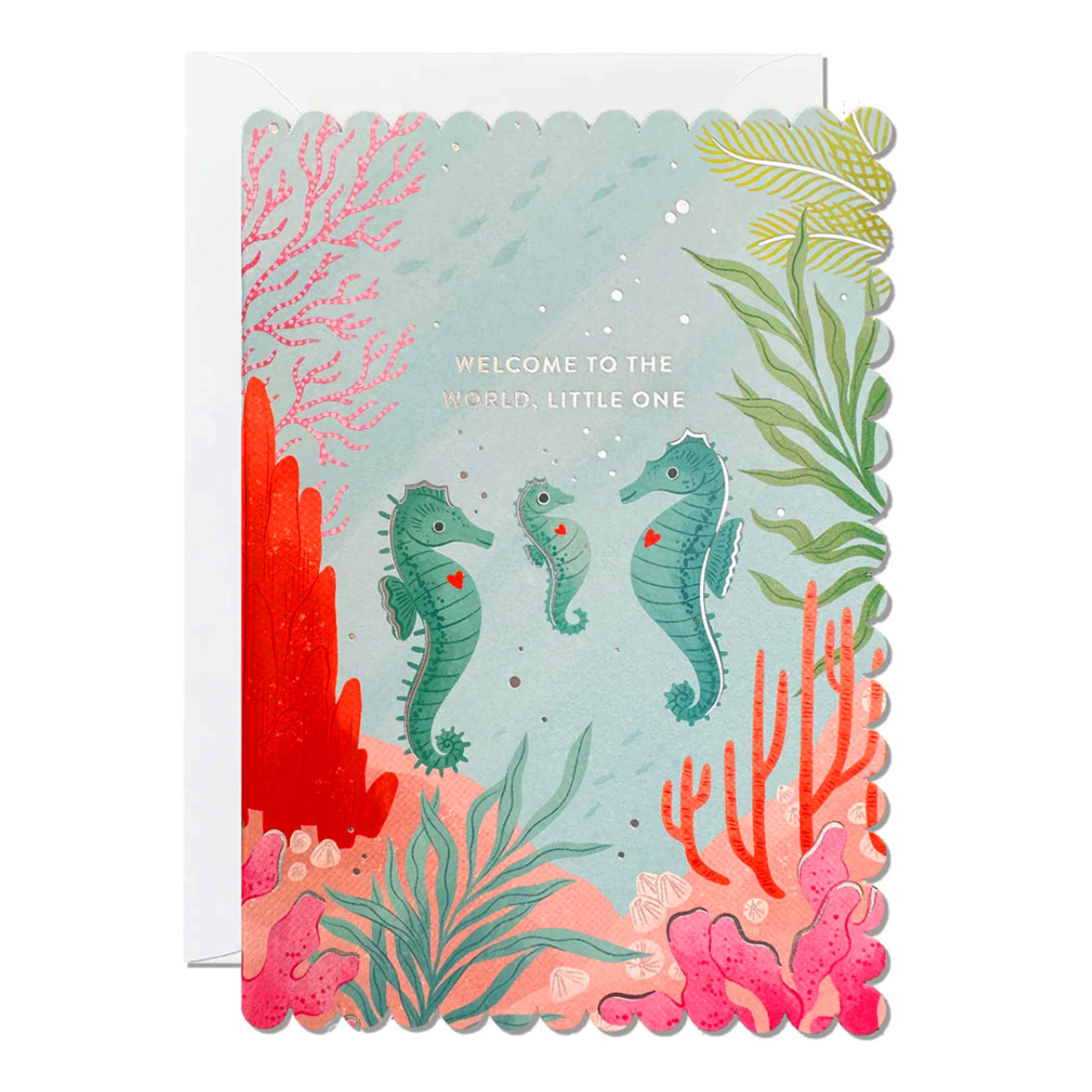 Welcome to the World New Baby Silver Foil Scalloped Edge Card