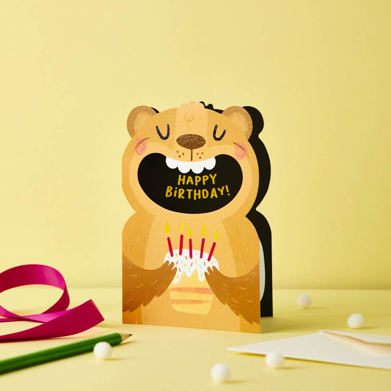 Big Mouthed Bear Die Cut Birthday Card