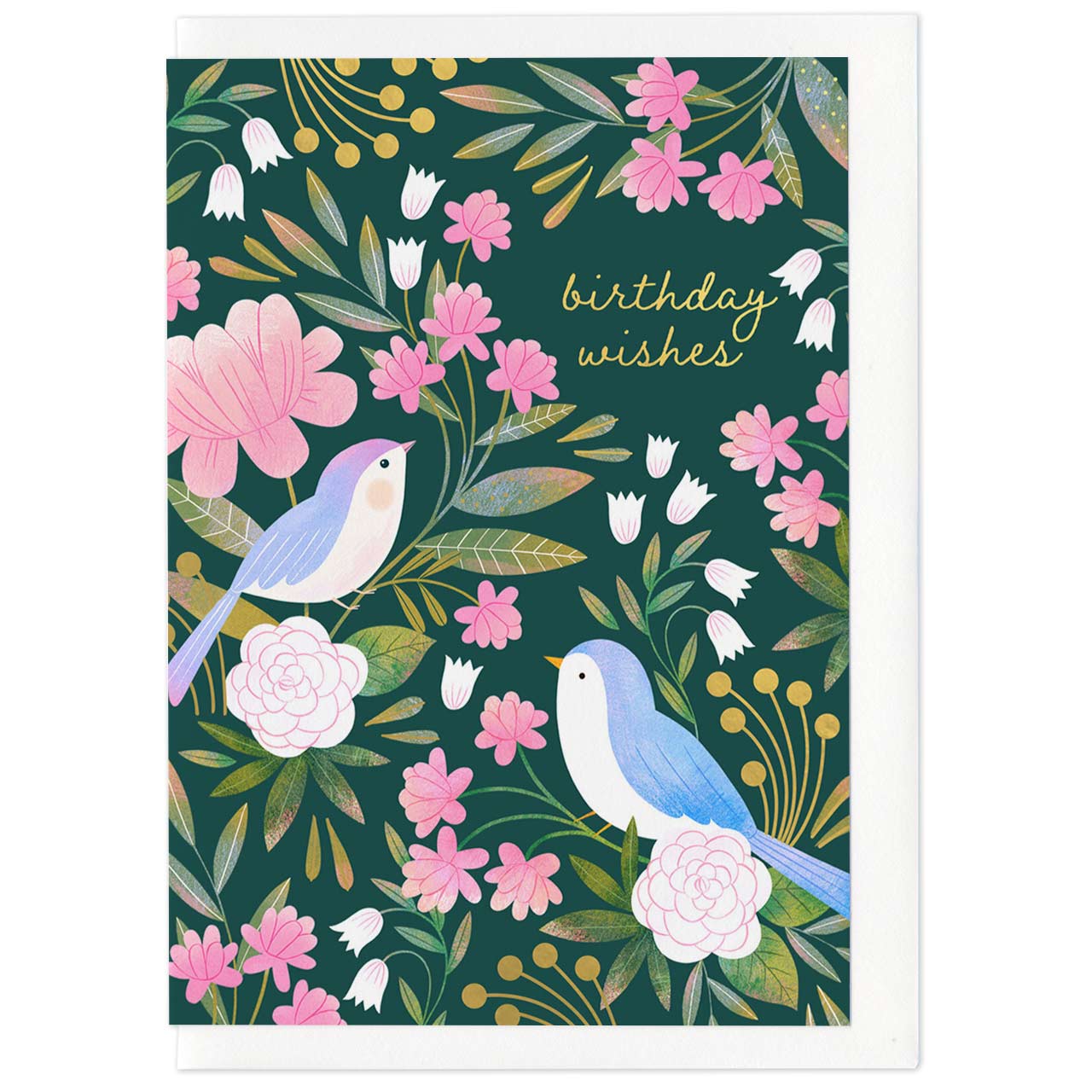 Bluebird Blossom Gold Foil Birthday Card