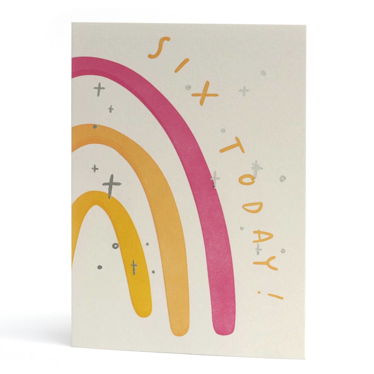 Six Today Silver Foil Letterpress Birthday Card