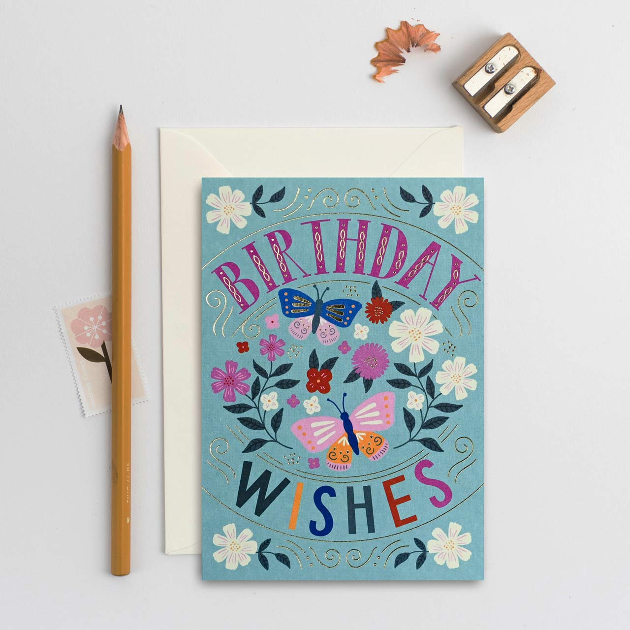 Butterfly Birthday Wishes Gold Foil Card