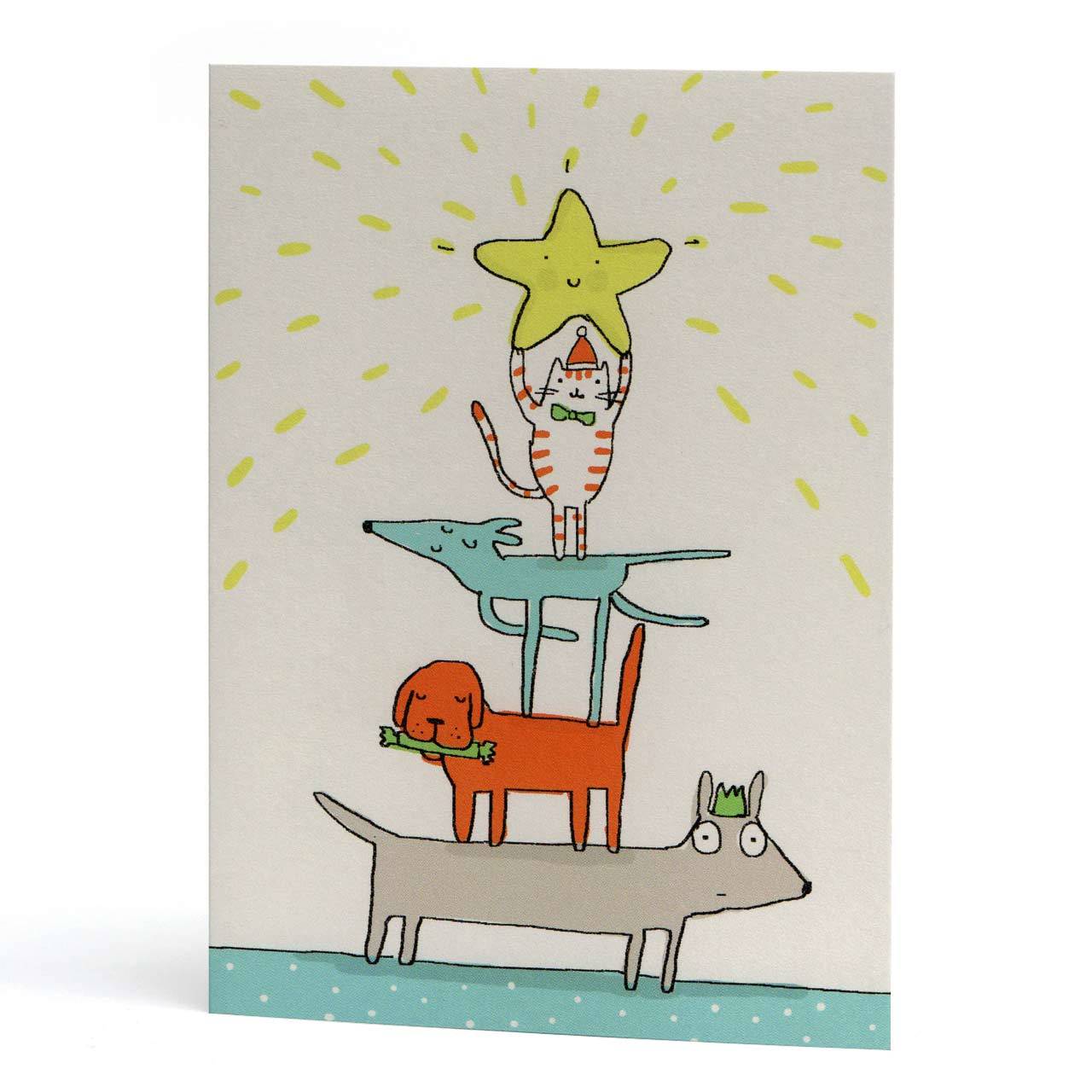 Dog and Cat Triangle Christmas Greeting Card