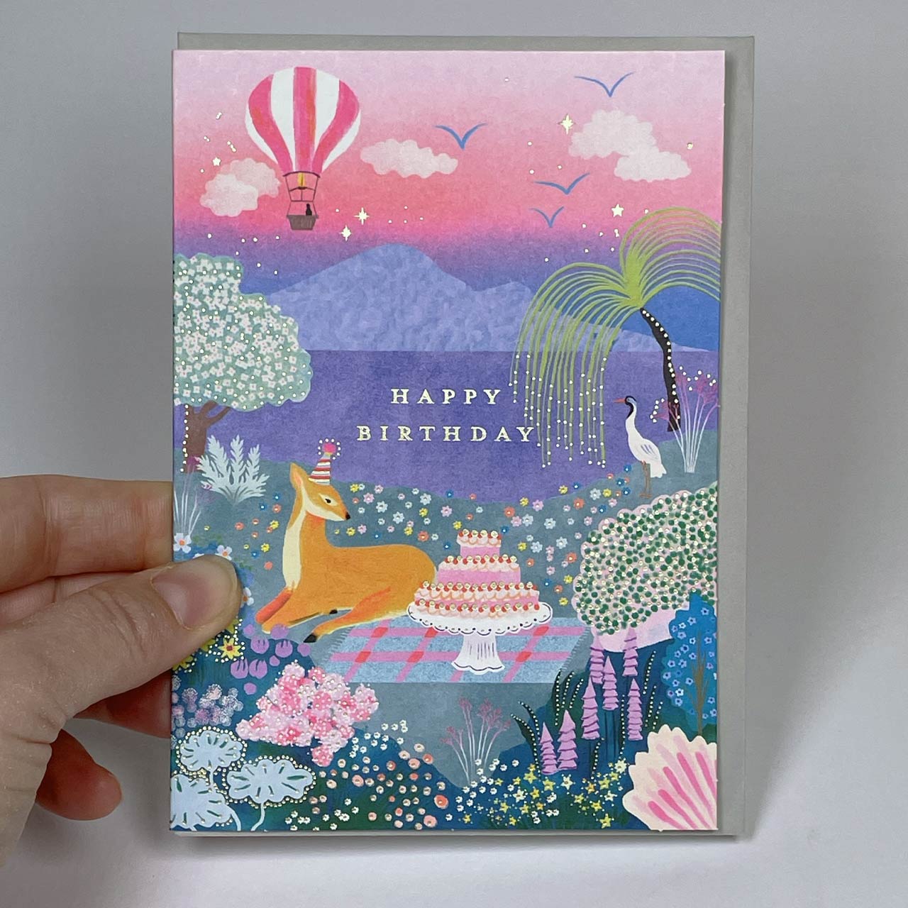 Deer and Hot Air Balloon Foiled Birthday Card - SAMPLES SALE