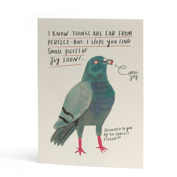 Cute Thinking of You card featuring a hand illustrated pigeon.