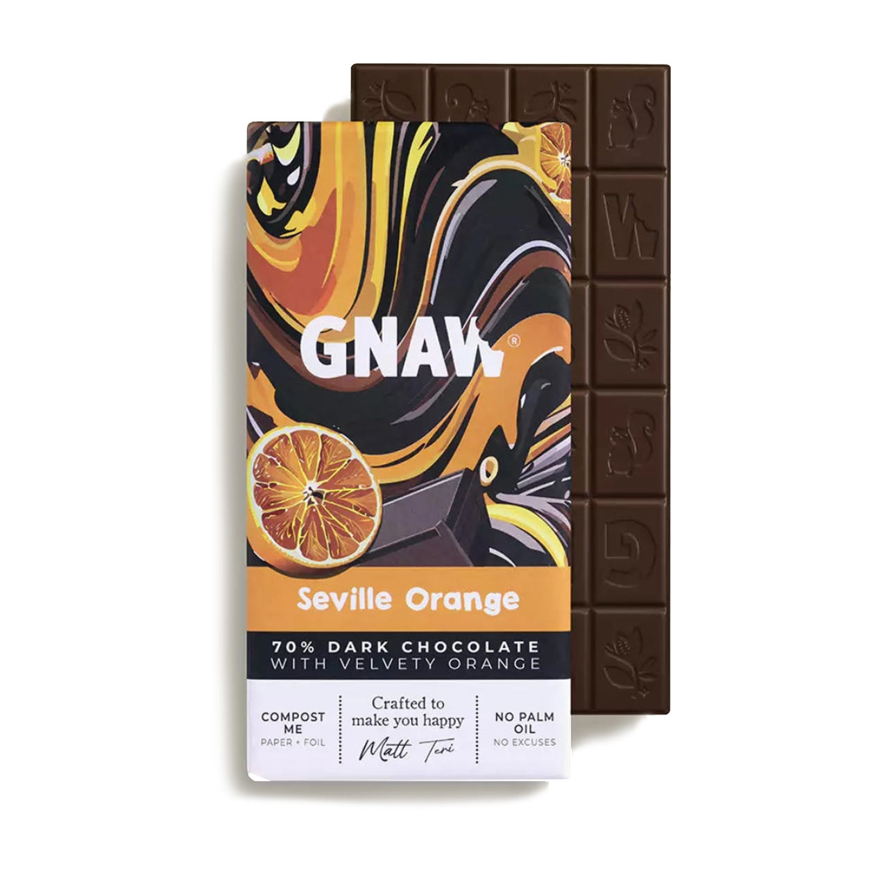 Gnaw Seville Orange Chocolate Bar 70% Cocoa 80g