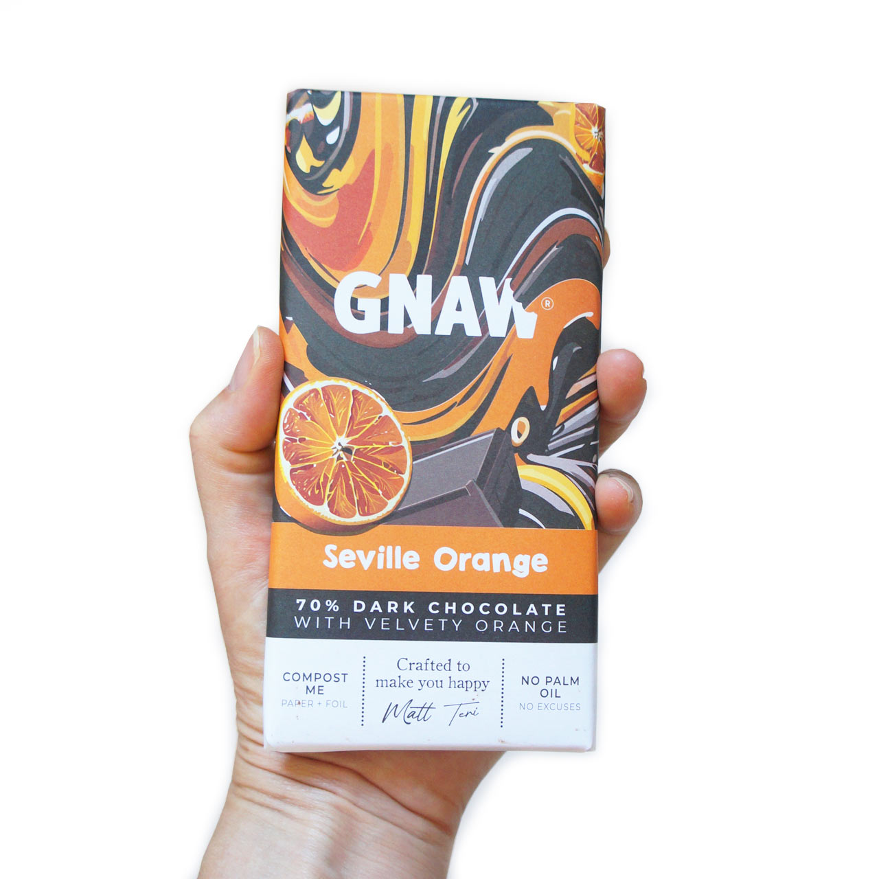 Gnaw Seville Orange Chocolate Bar 70% Cocoa 80g