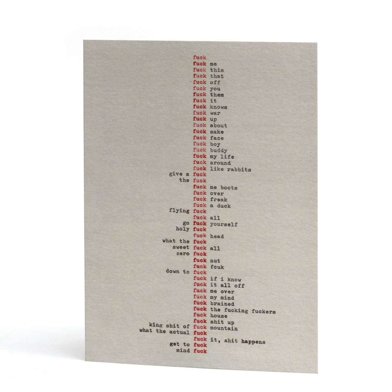 Textual art print with profanity on a beige background