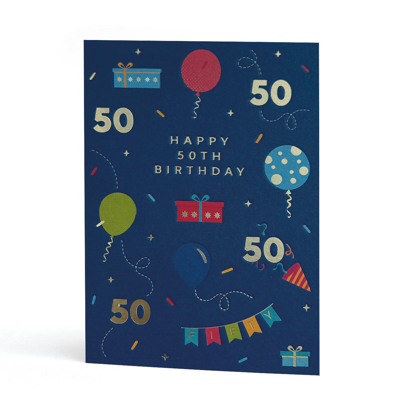 50th Birthday Gold Foil Letterpress-style Card
