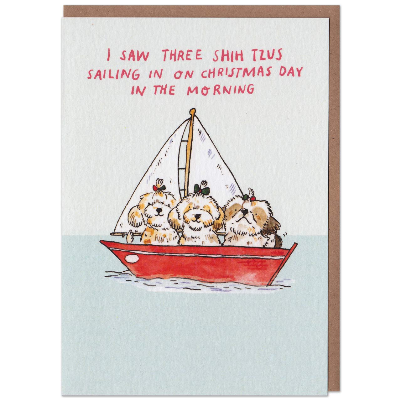 I Saw Three Shih Tzus Sailing In Christmas Card