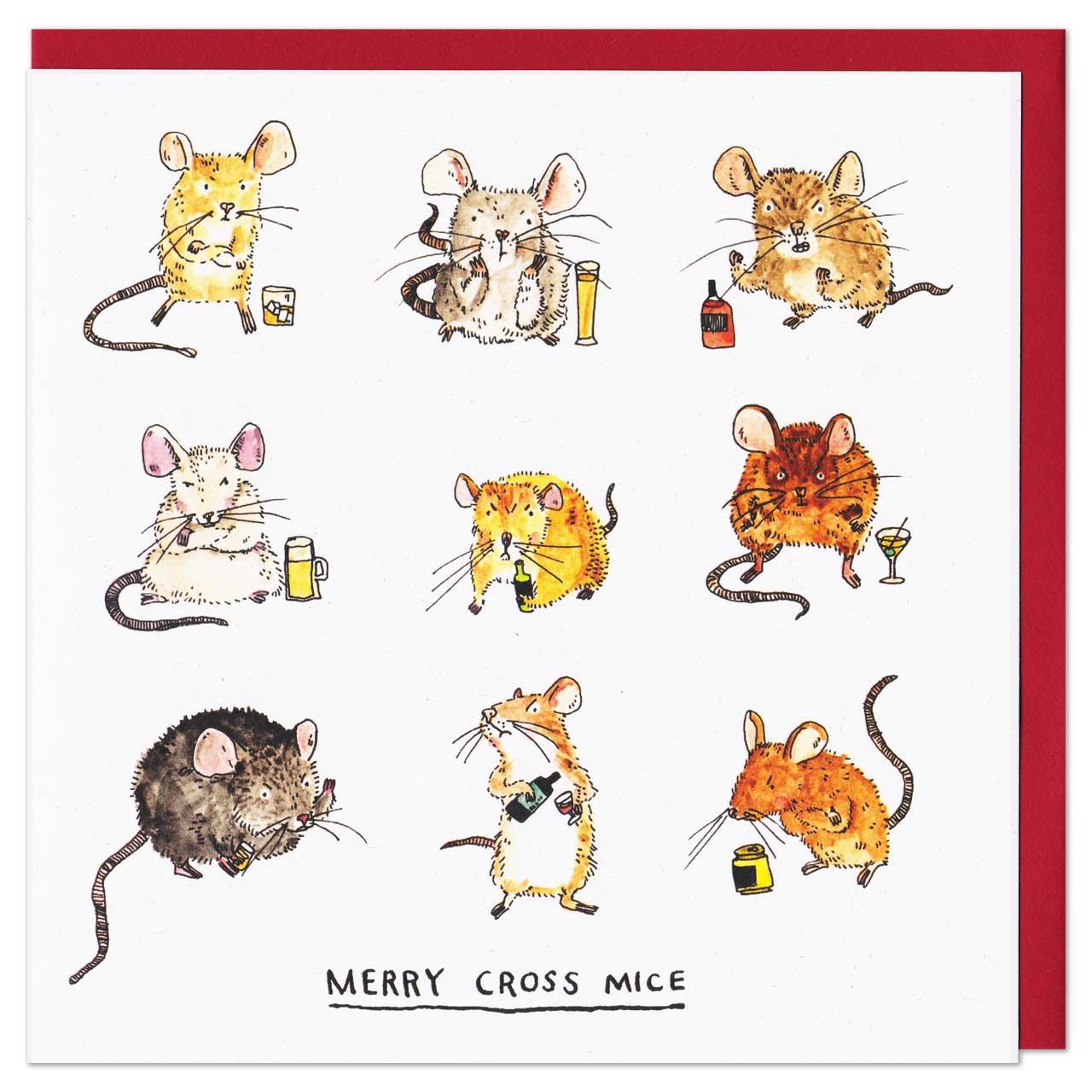 Merry Cross Mice Christmas Card