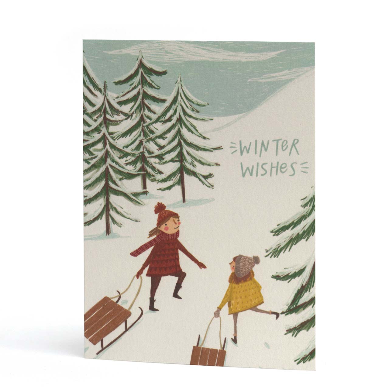 Sledging Girls Christmas Card
