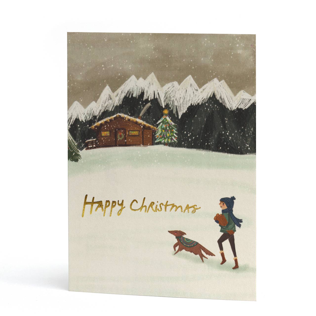 Winter Mountain Cabin Gold Foil Card