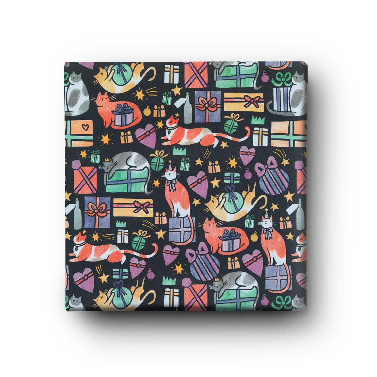 Cats With Gifts Black Wrapping Paper Single Folded Sheet