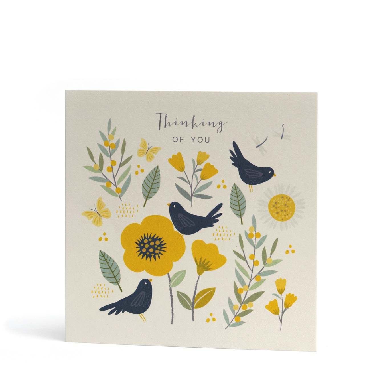 Thinking of You Blackbirds and Flowers Greeting Card