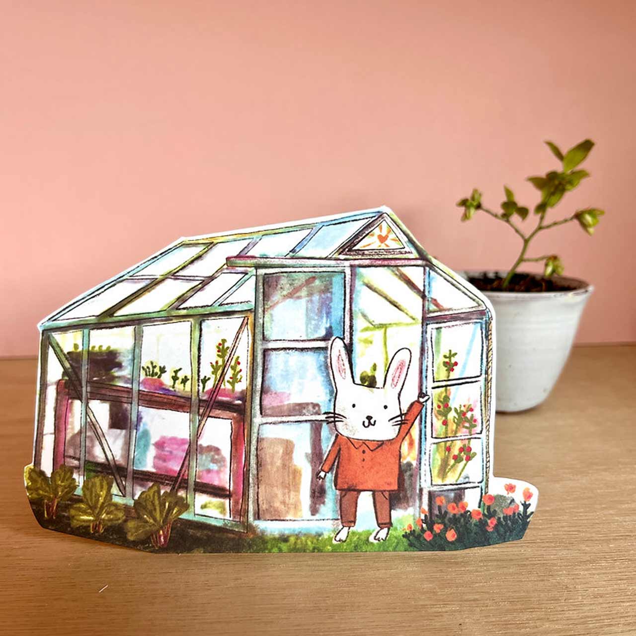 Greenhouse Bunny Die Cut Card