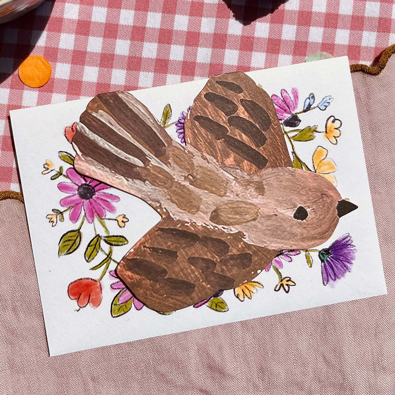 Swooping Sparrow Die Cut Card