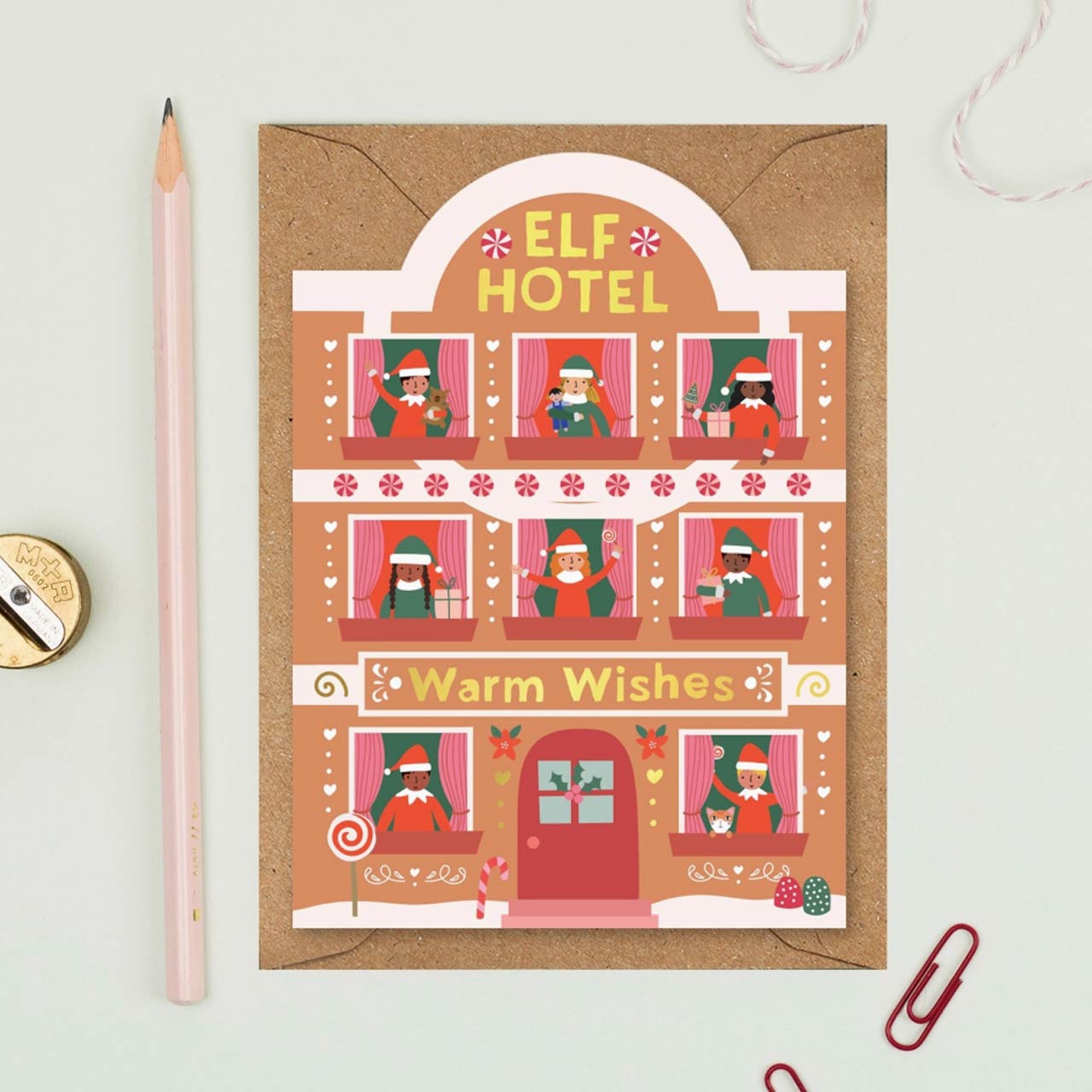 Elf Hotel Warm Wishes Gold Foil Christmas Card