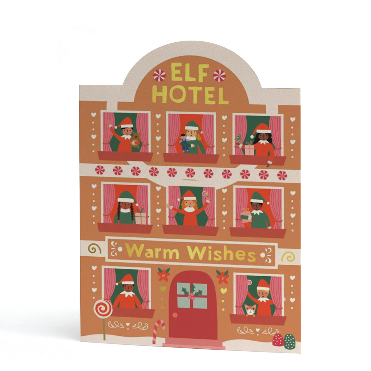 Elf Hotel Warm Wishes Gold Foil Christmas Card
