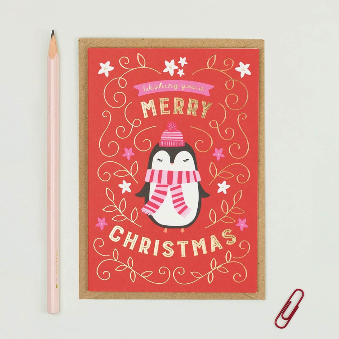 Penguin Gold Foil Merry Christmas Card
