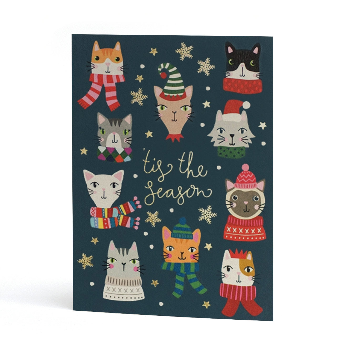 Tis The Season Gold Foil Cats Christmas Card