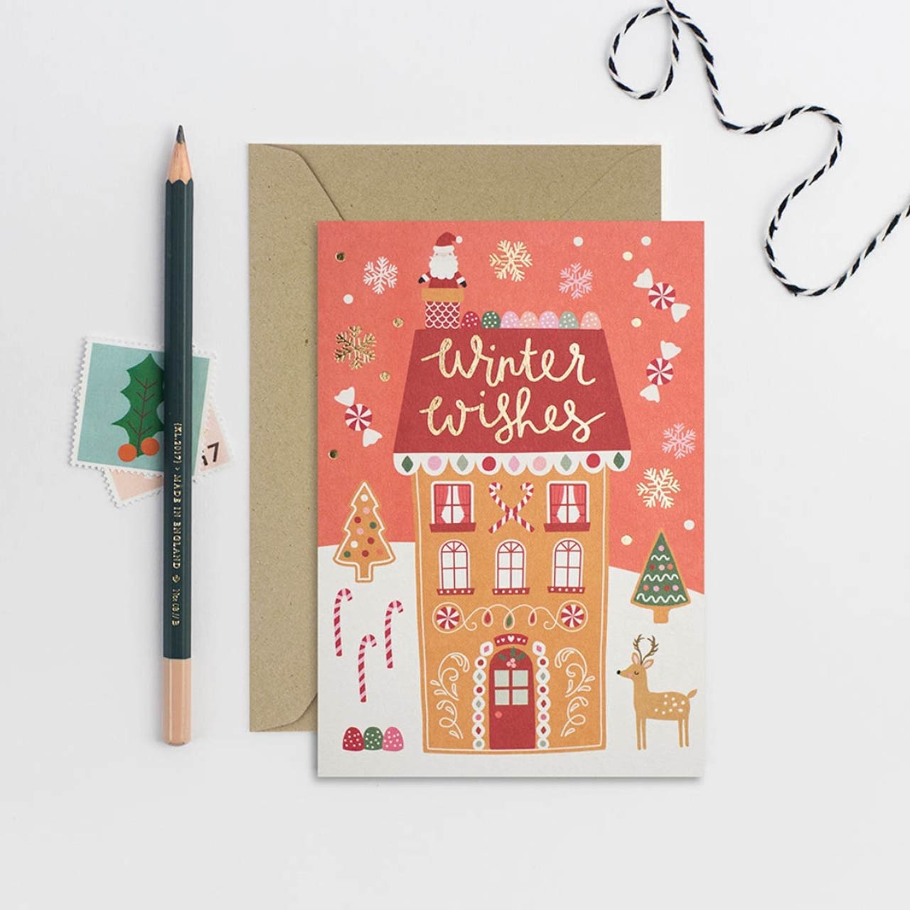 Winter Wishes Gold Foil Christmas Card