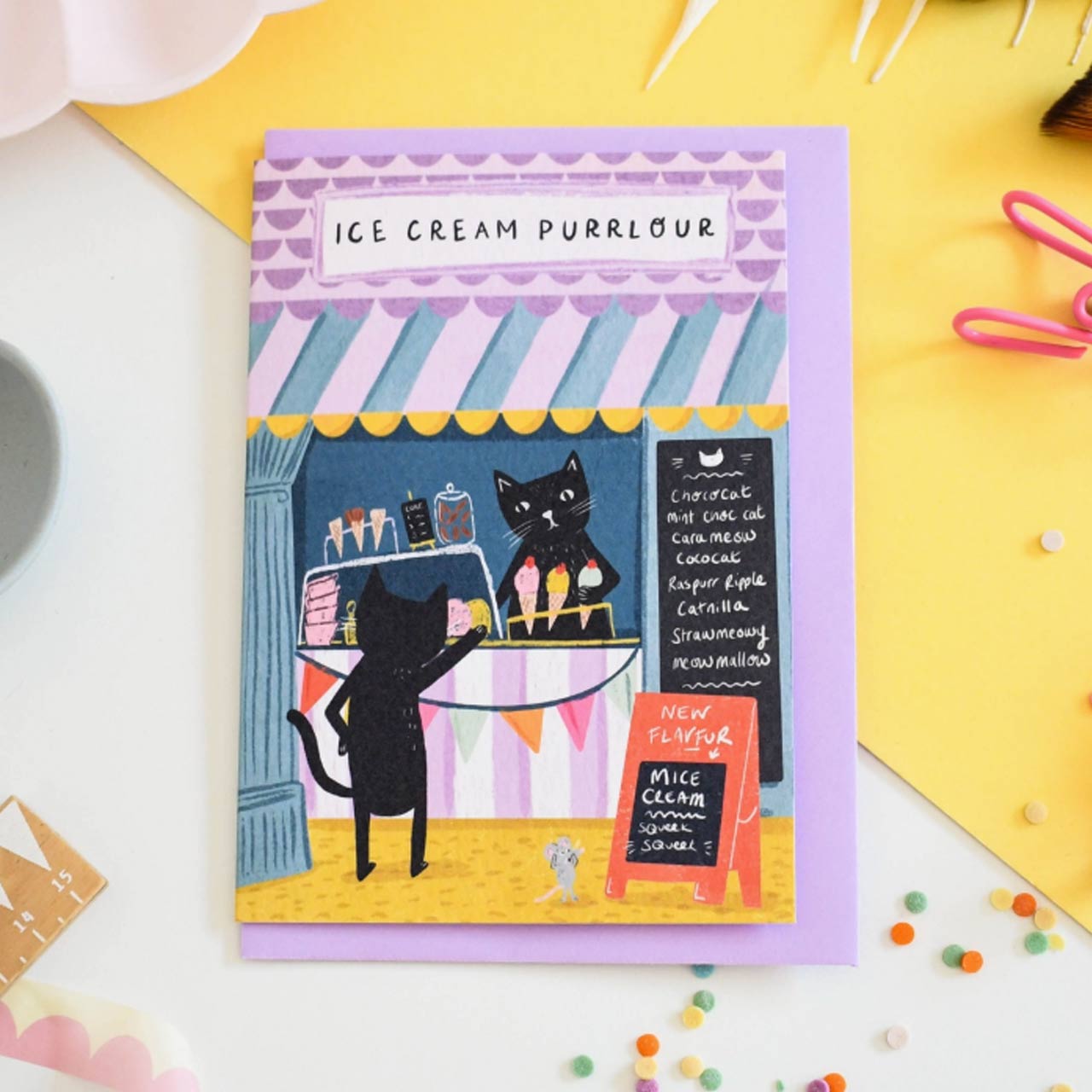 Ice Cream Purrlour Cat Greeting Card