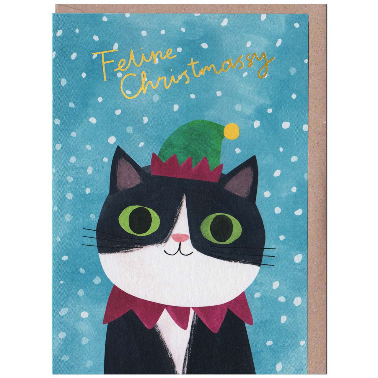 Feline Christmassy Cat Ruff Gold Foil Christmas Card