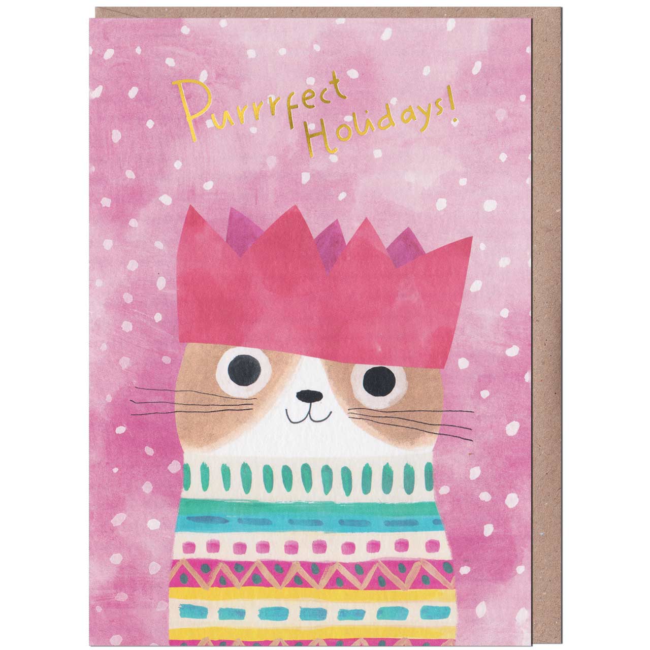 Purrrfect Holidays Christmas Cat Crown Gold Foil Card