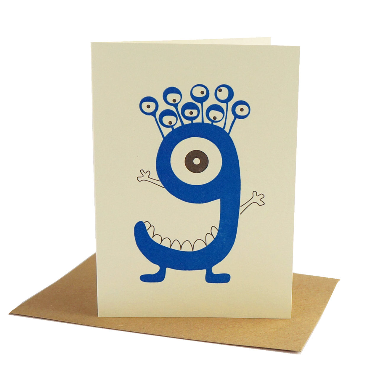 Age 9 Blue Alien Letterpress Card