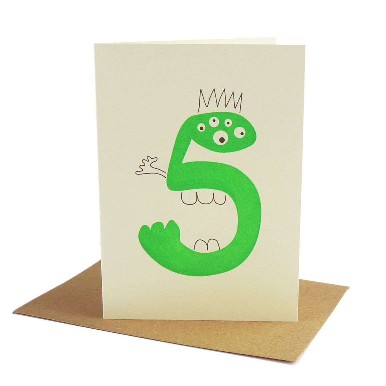 Age 5 Green Alien Letterpress Card