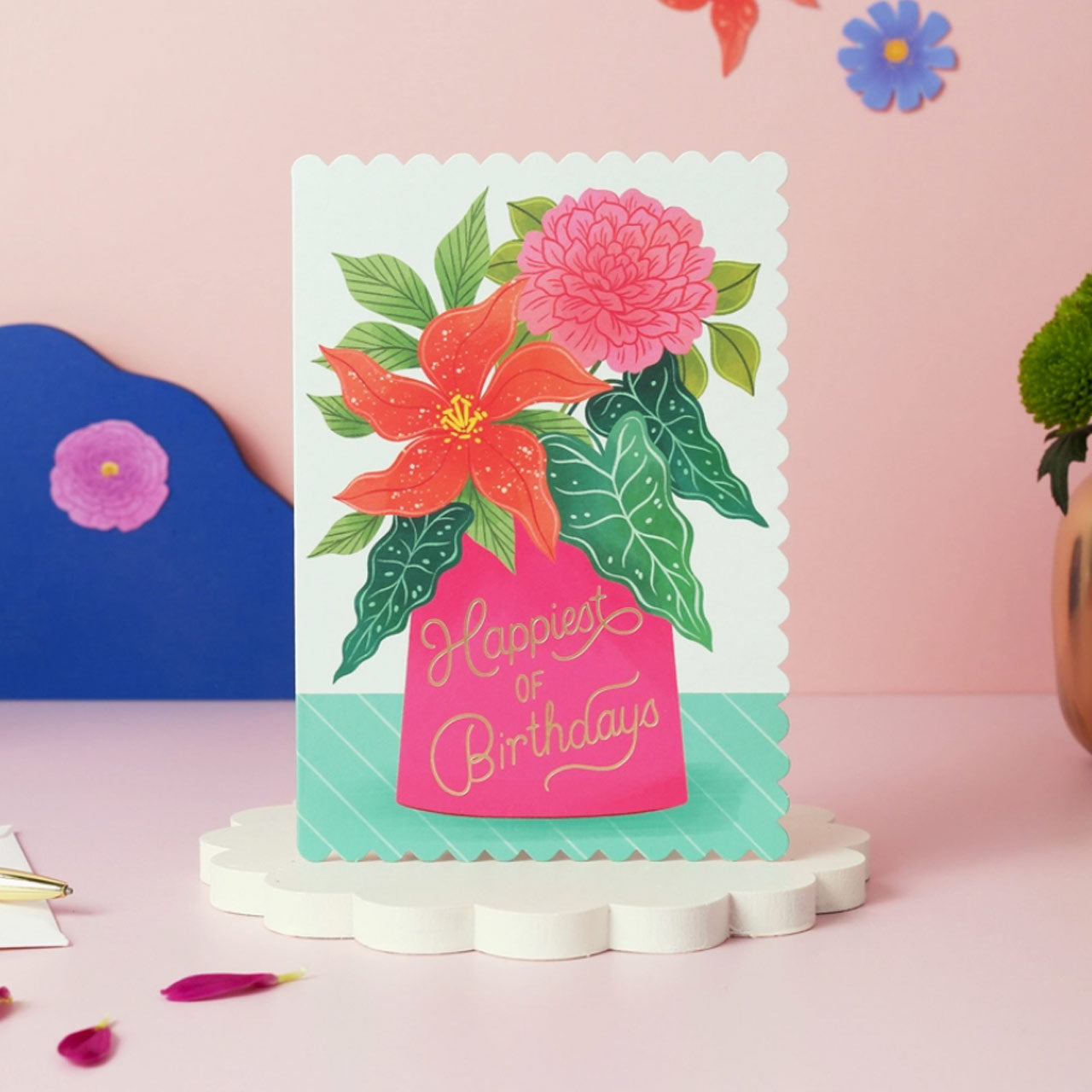 Happiest of Birthdays Gold Foil Scalloped Edge Card