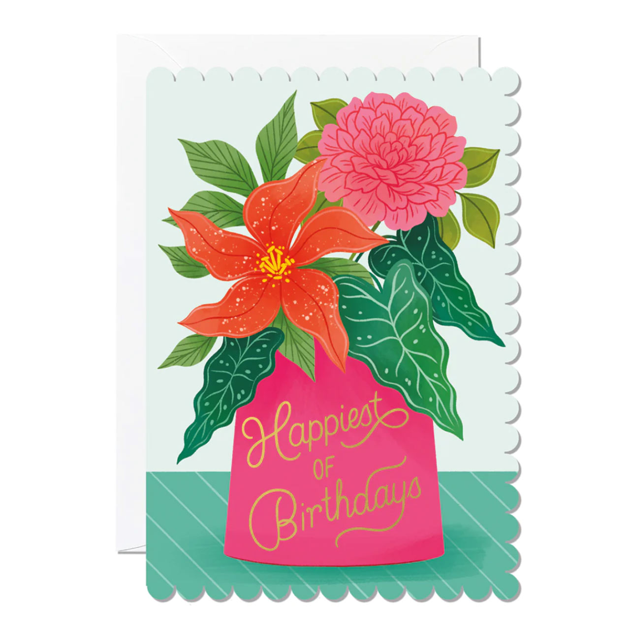 Happiest Birthdays Vase Scalloped Edge Card