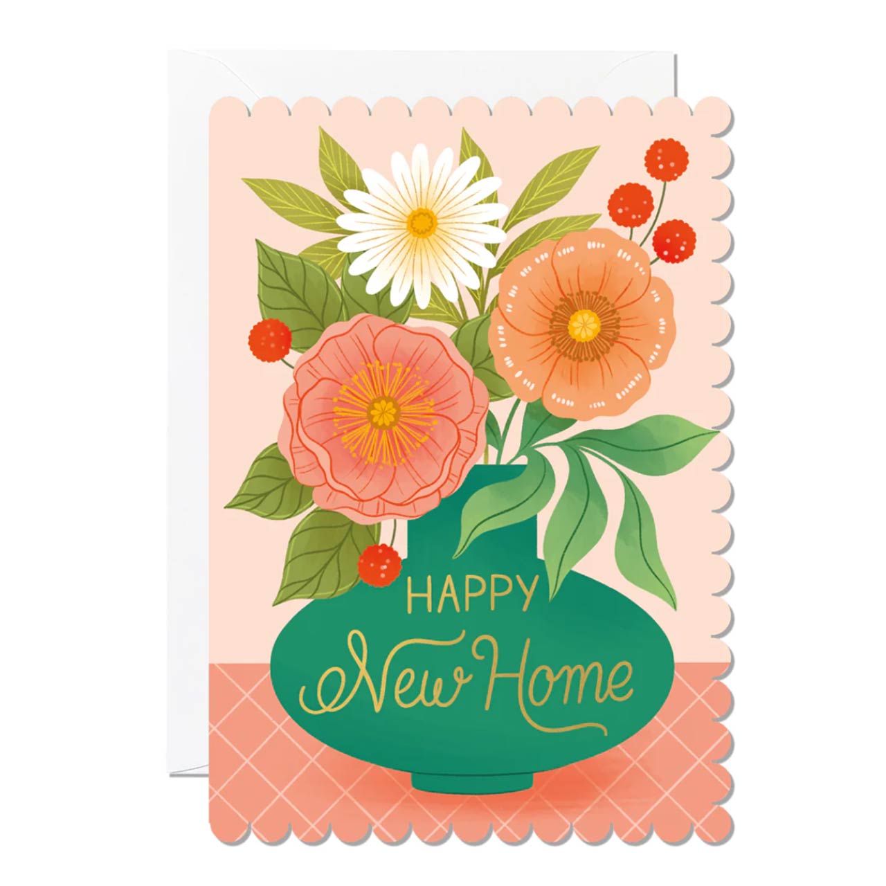 Happy New Home Vase Scalloped Edge Card