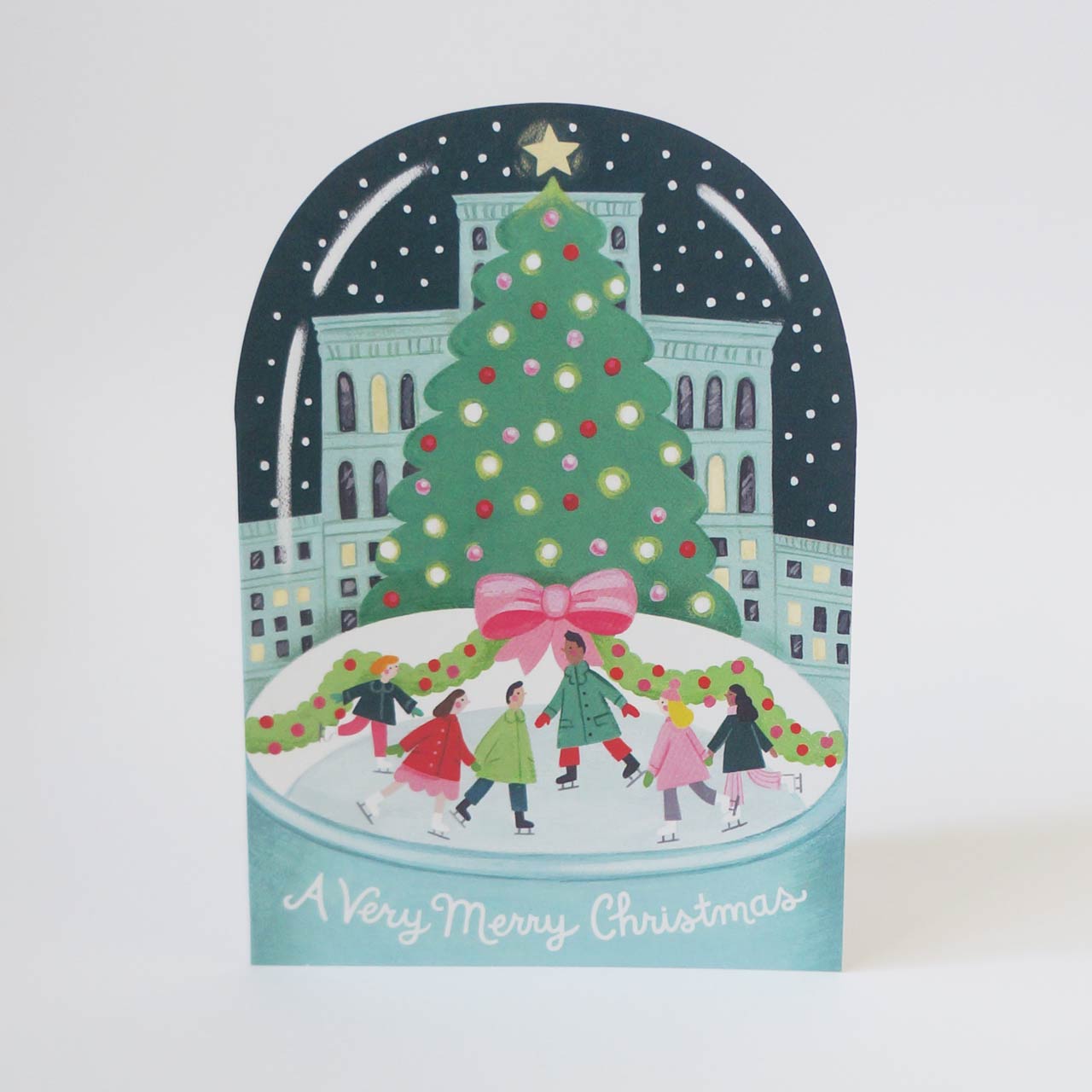 Skating Snowglobe Curved Edge Christmas Card