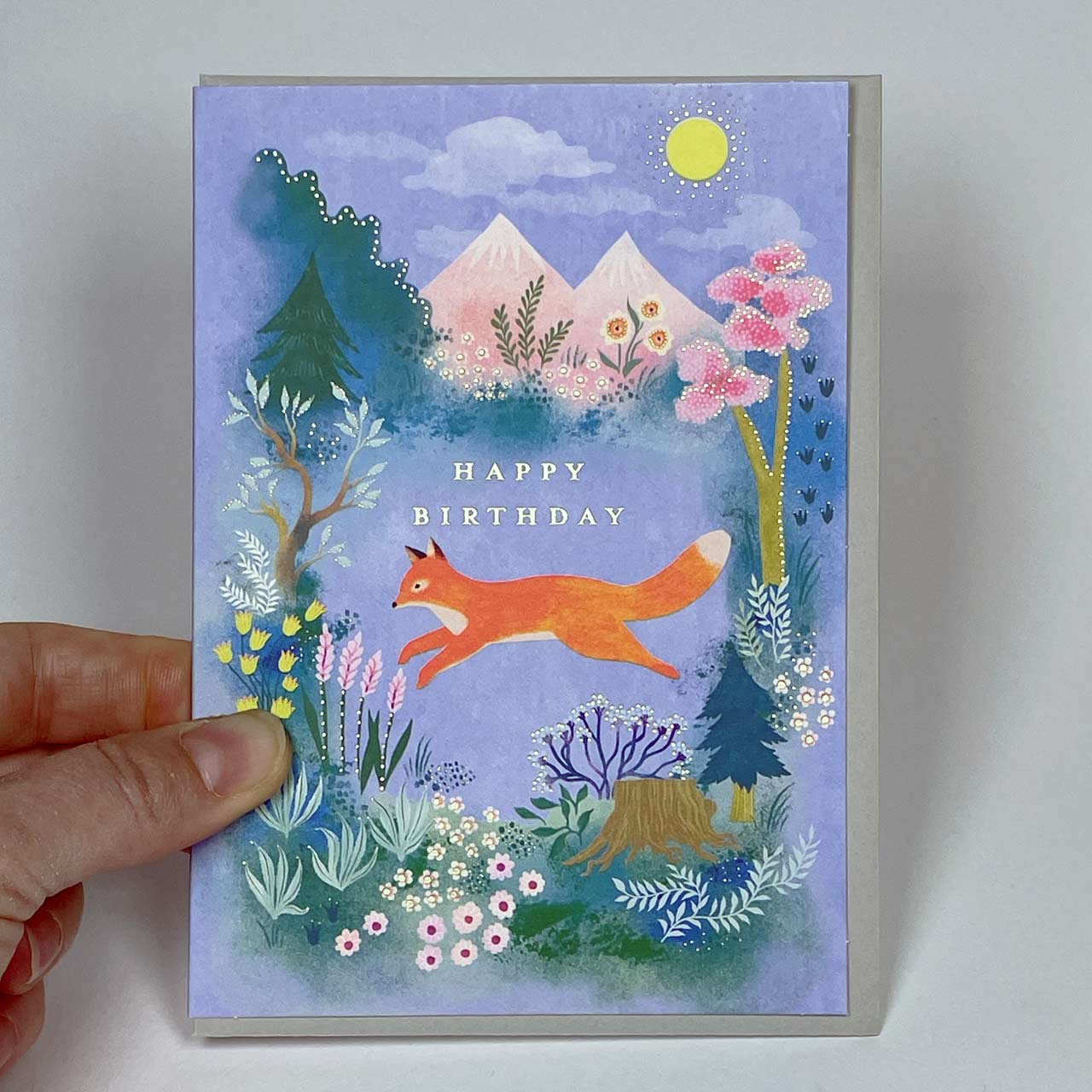 Fox and Mountains Foiled Birthday Card - SAMPLES SALE