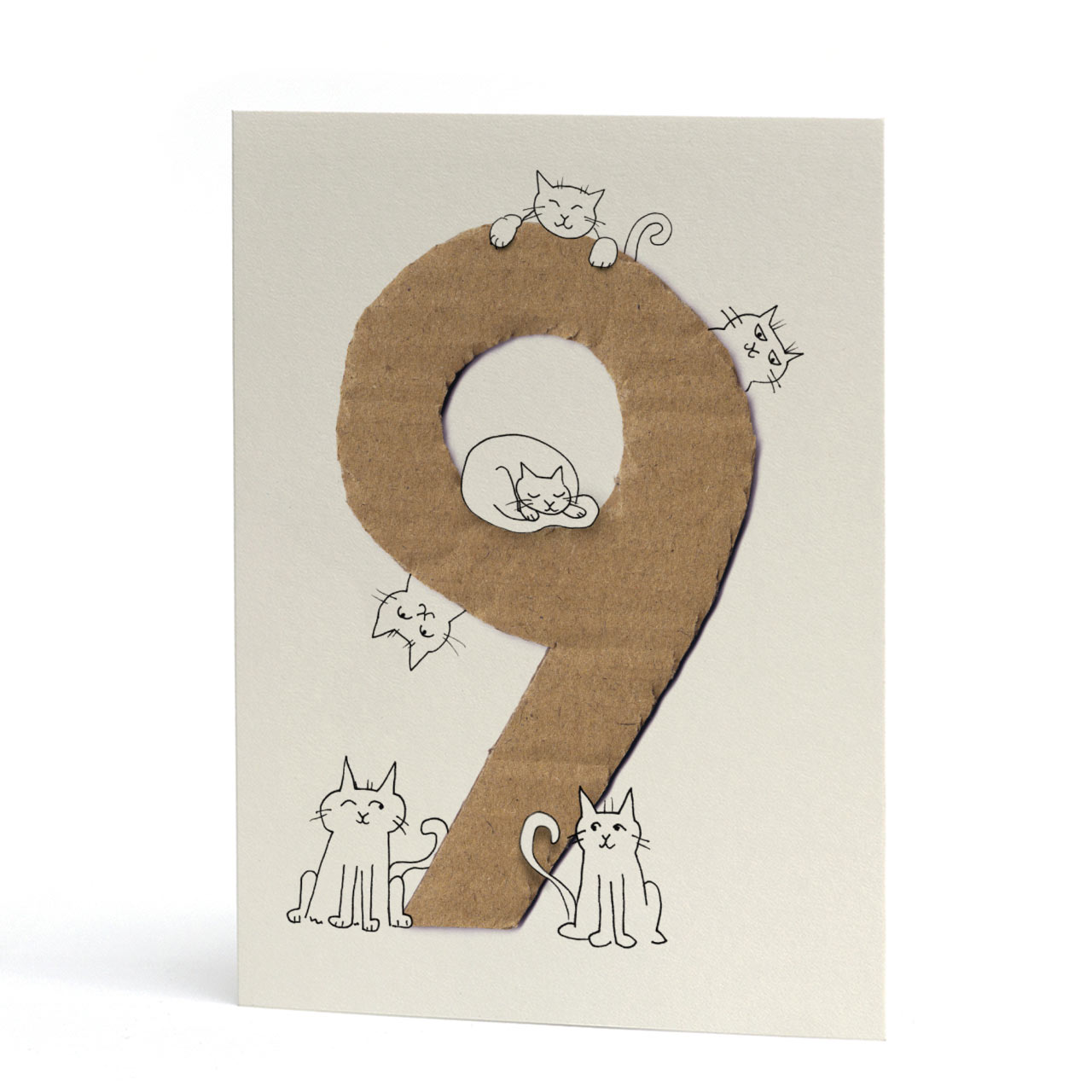 Age Nine 9 Cat Lives Birthday Card