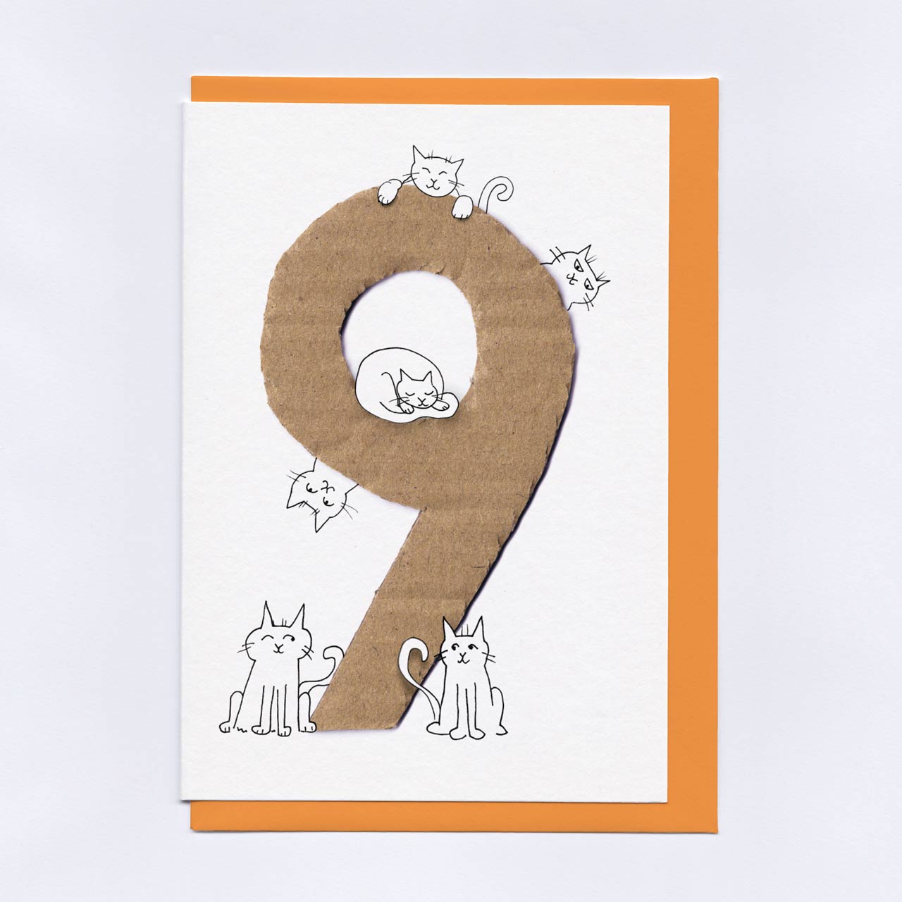 Age Nine 9 Cat Lives Birthday Card