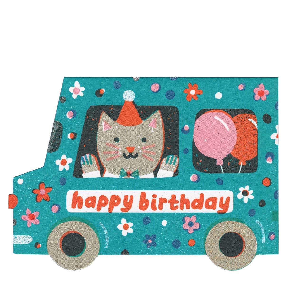 Happy Birthday Cat Van Die Cut Greeting Card