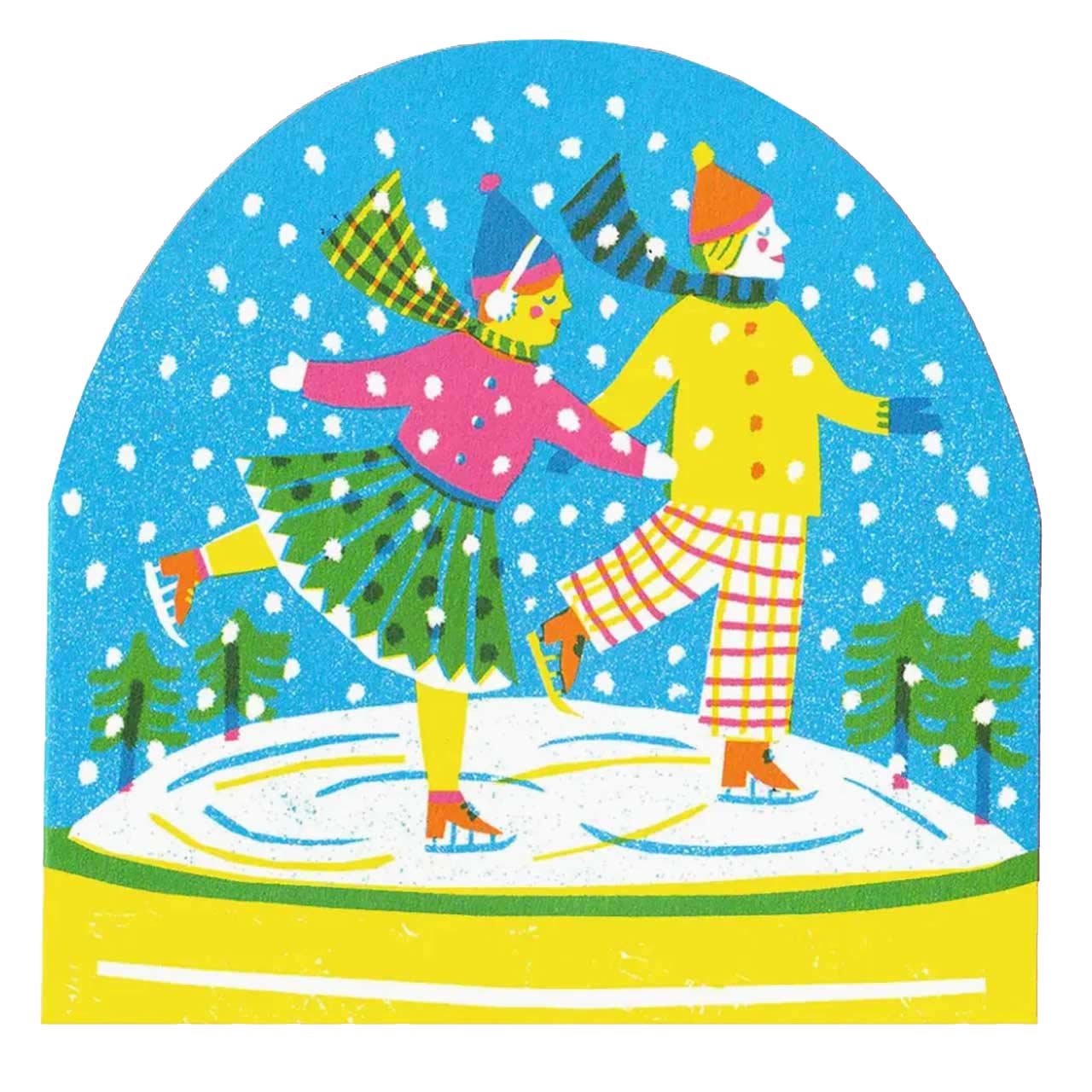 Ice Skaters Snow Globe Card