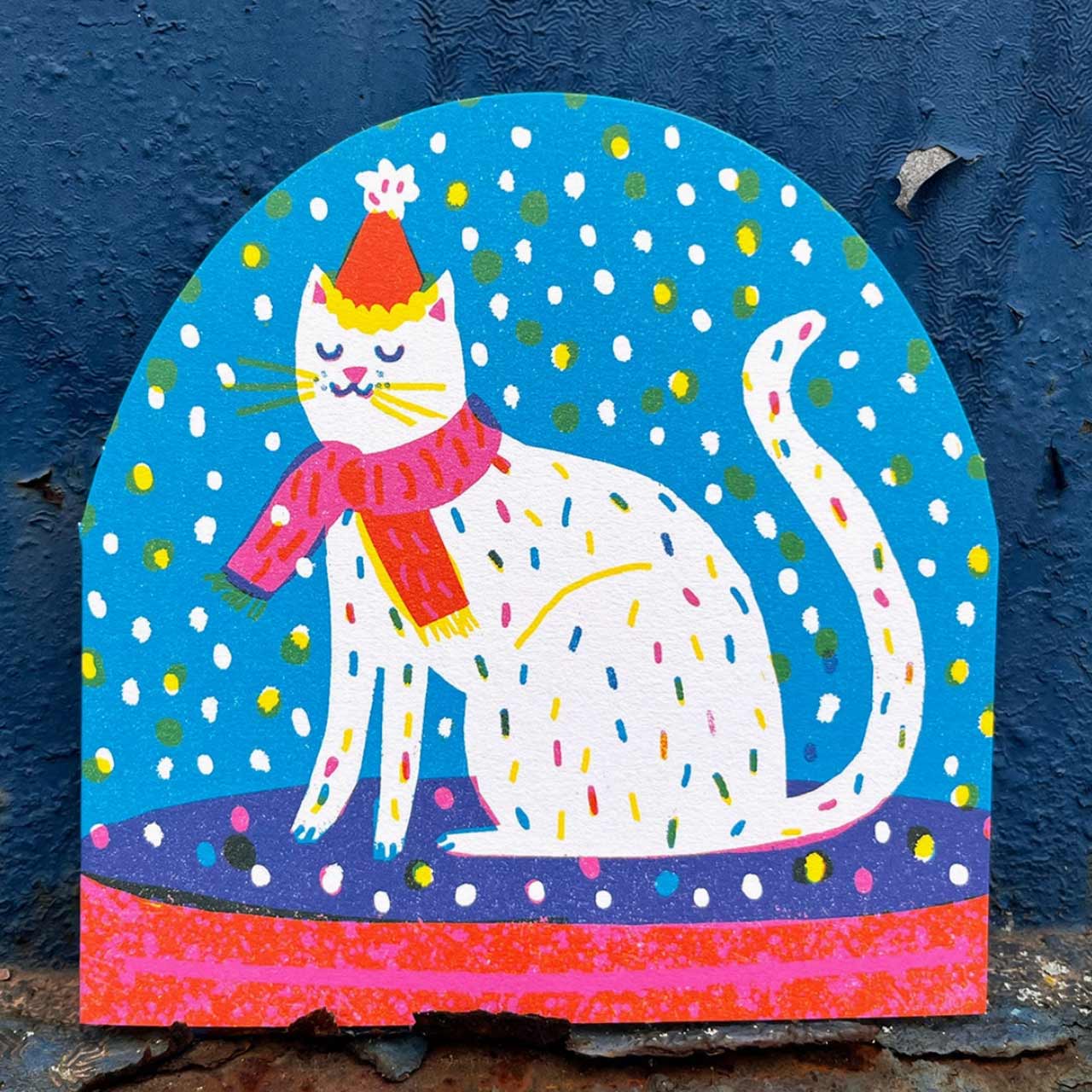 Winter Party Cat Snow Globe Card