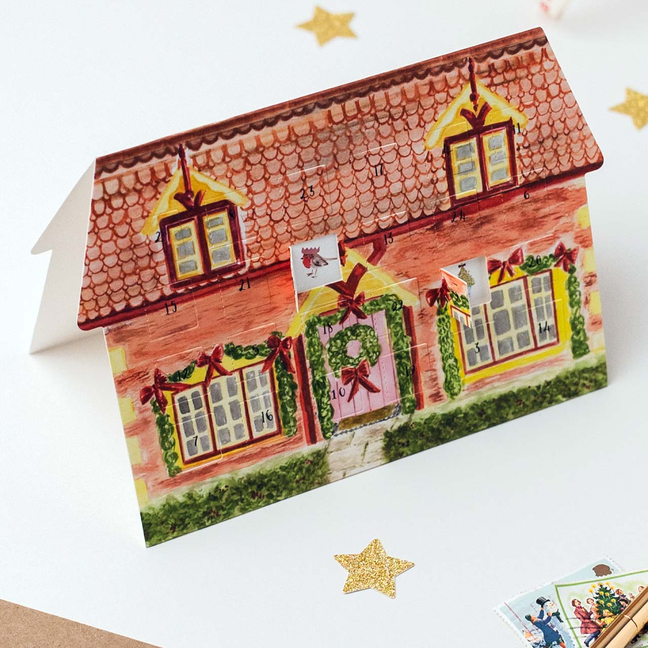 Christmas Advent Calendar Card Cute Cottage