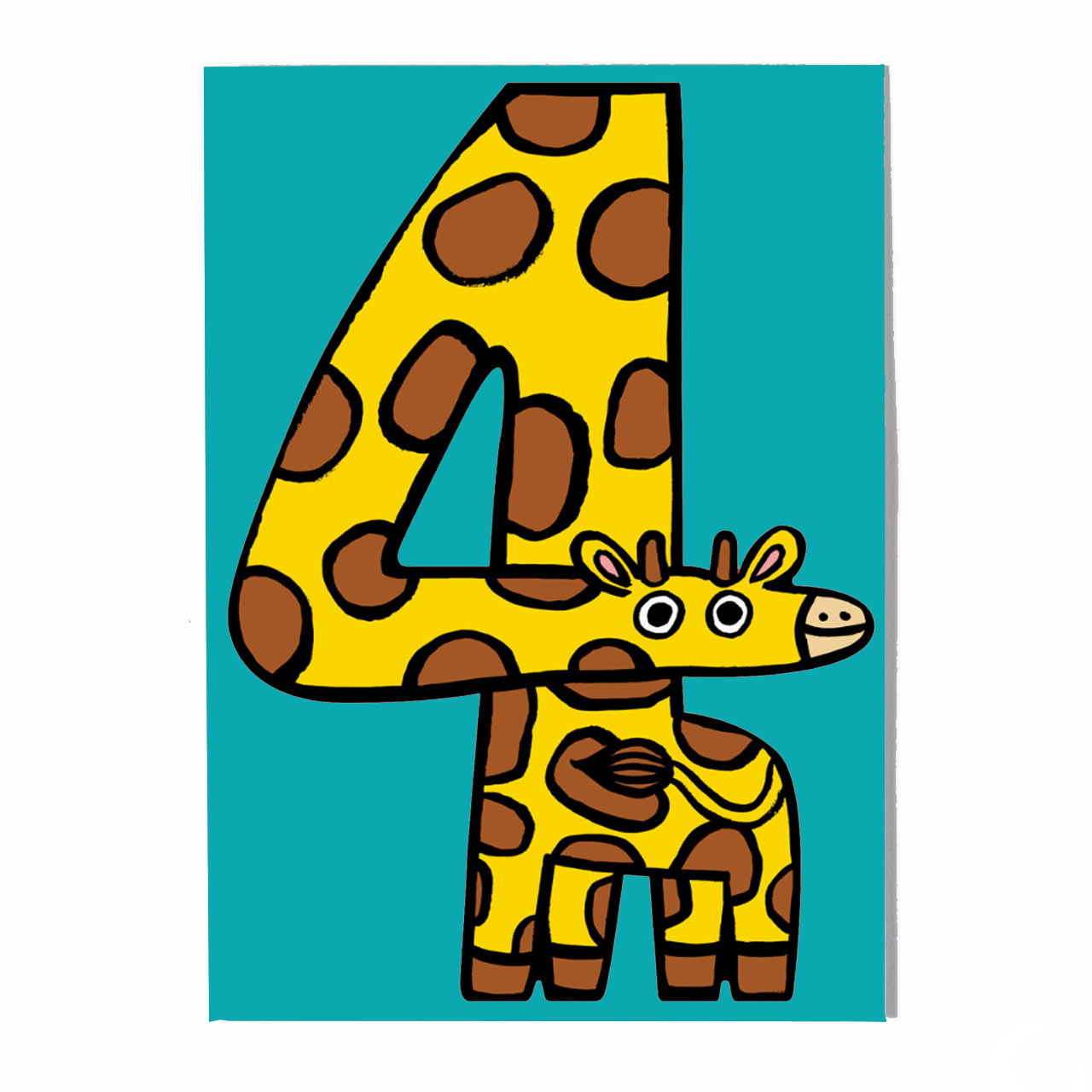 Age 4 Giraffe Die Cut Birthday Card