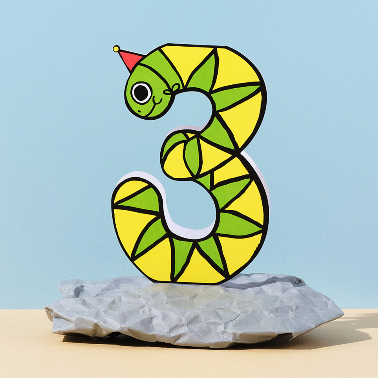Age 3 Snake Die Cut Birthday Card