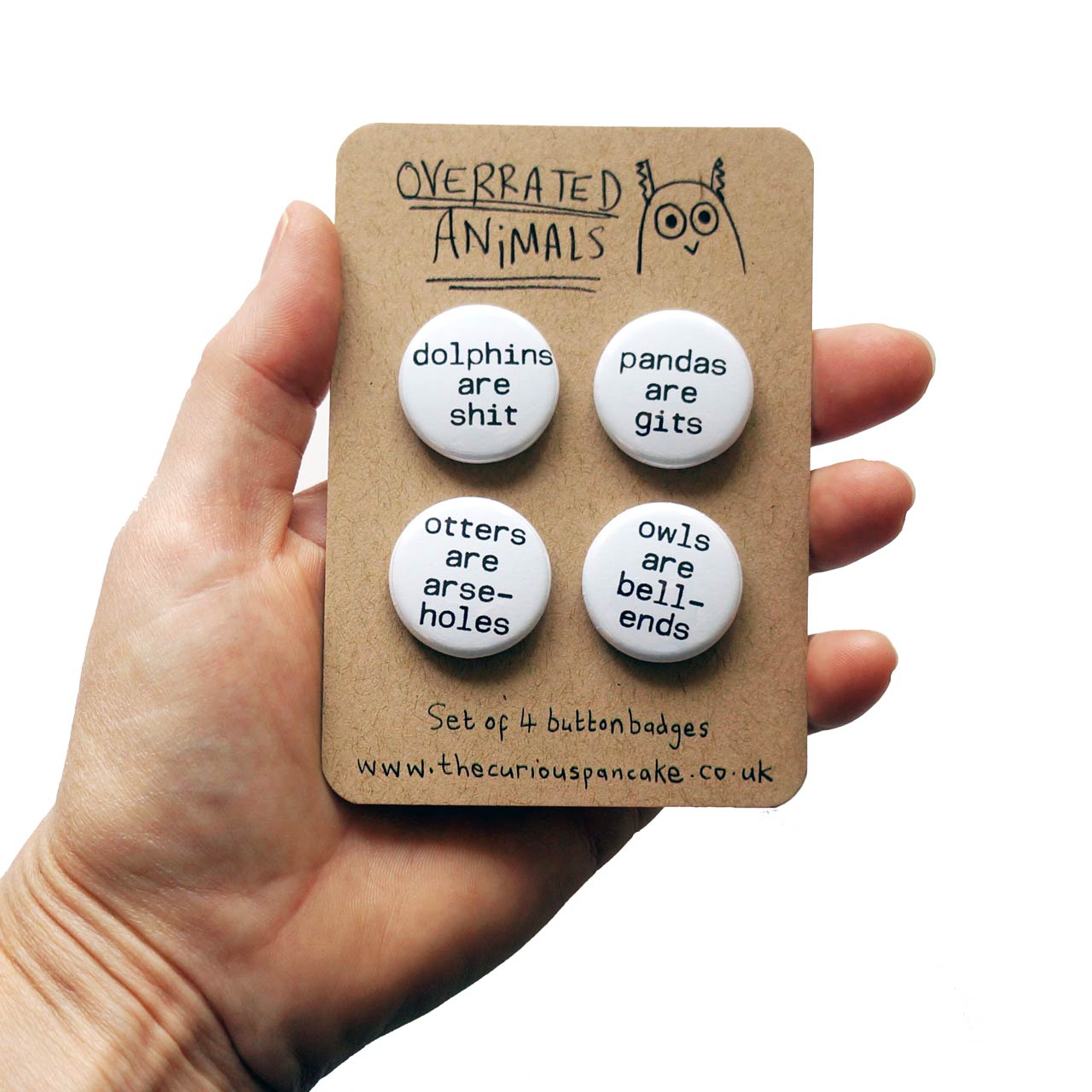 Overrated Animals 4 Button Badge Set