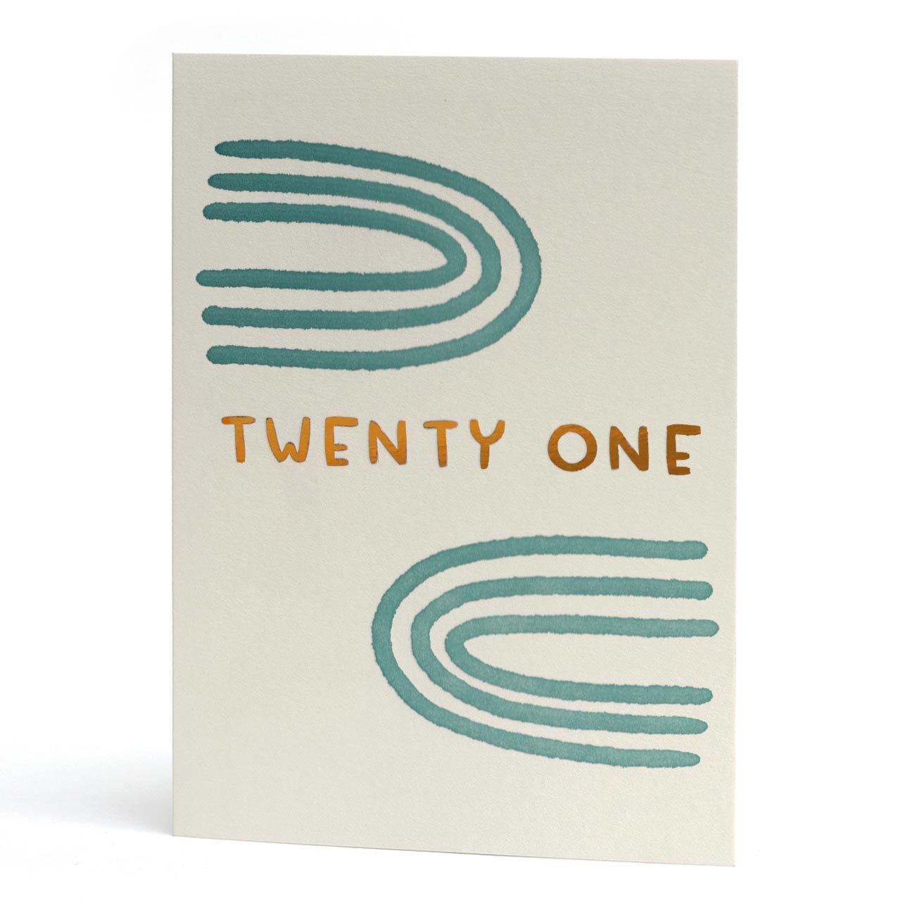 Twenty One Copper Foil Letterpress Birthday Card