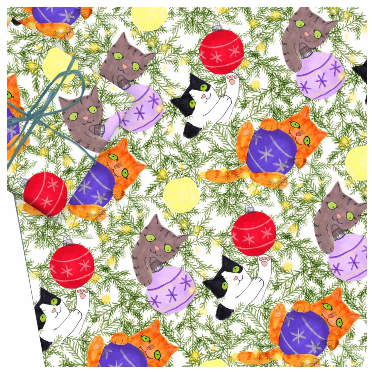 Christmas Tree Cats Wrapping Paper - Folded Single Sheet