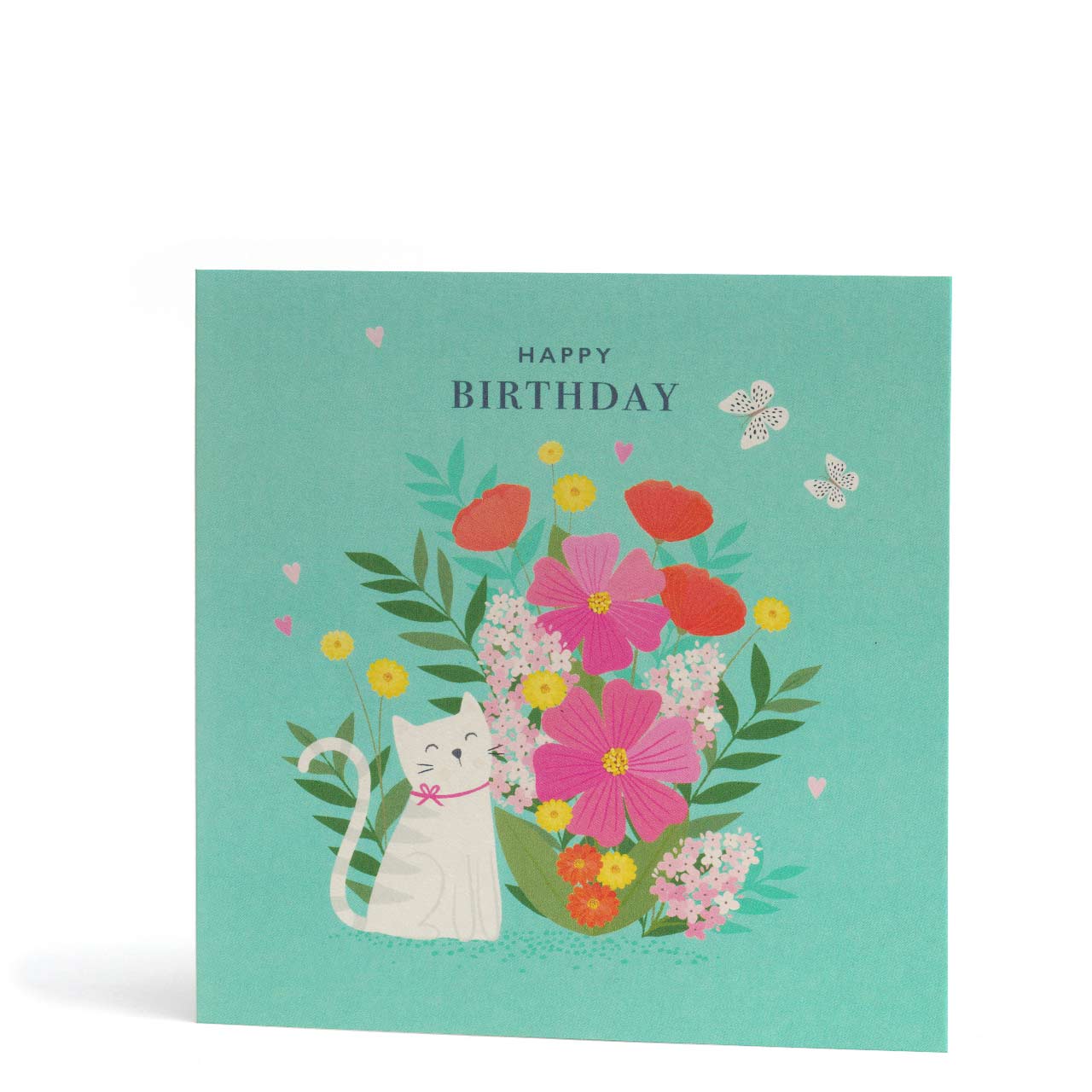 Happy Birthday Kitty and Flowers Greeting Card