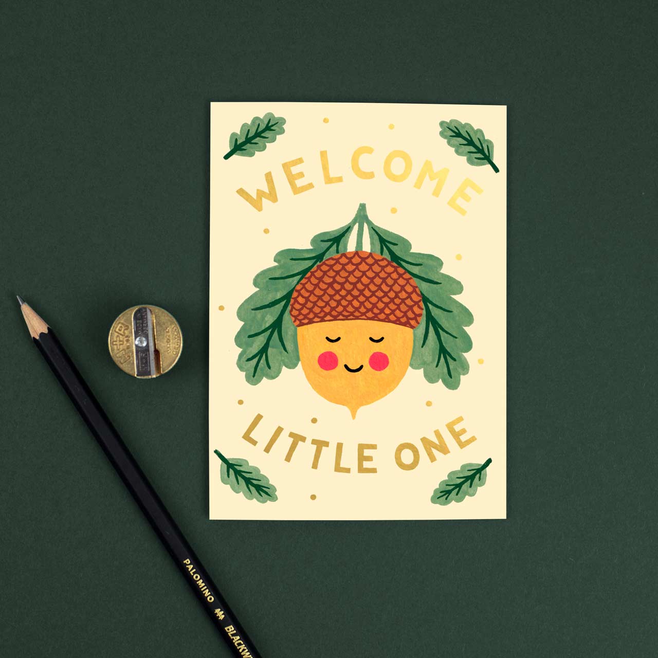 Acorn Welcome Little One Gold Foil Greeting Card