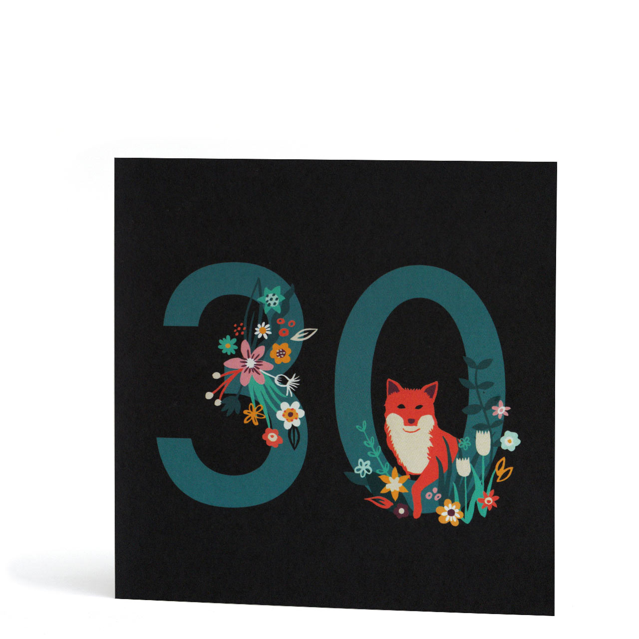 30th Birthday Fox and Flowers Greeting Card